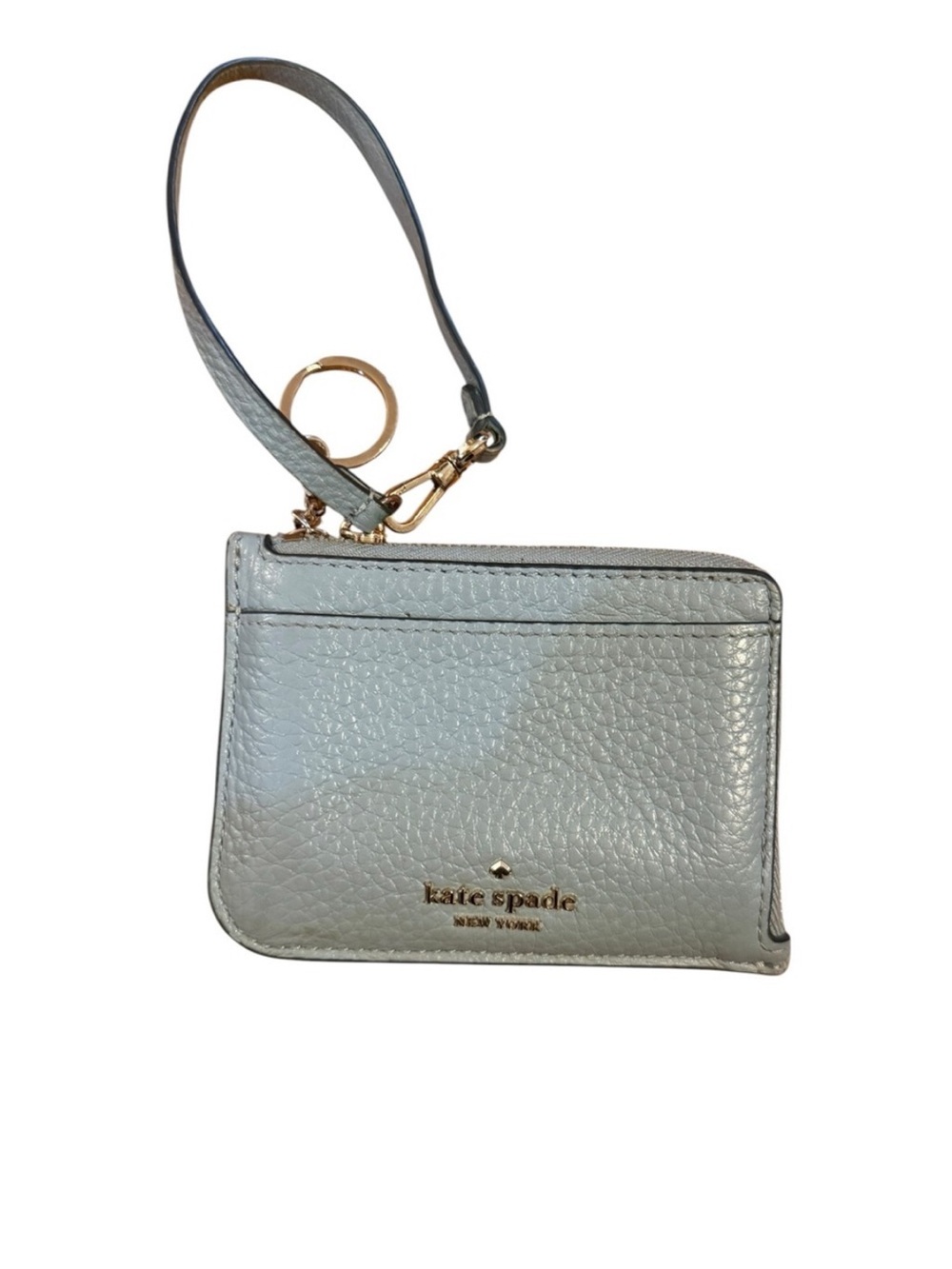 kate spade Light Blue Pebbled Leather Wristlet Card Case with Gold Hardware